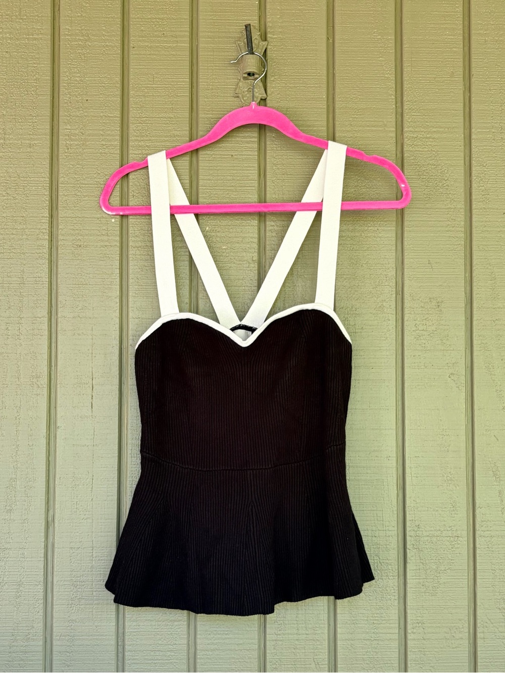 Maeve Anthropologie Black White Sweetheart Peplum Corset Sweater Tank L